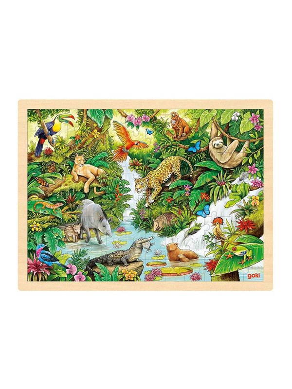 GOKI Puzzel - Zuid-Amerikaanse Dieren - 96 stukjes - 40x30x0,8cm - Hout - 3+