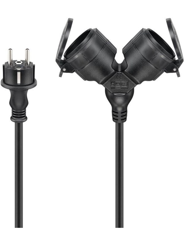 Pro Outdoor Double Extension Cable - Voeding (CEE 7/7) - Type E/F Stekker - 25m - Zwart