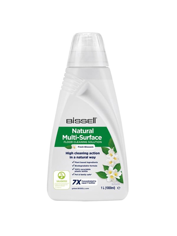 BISSELL Natural Multi-Surface Vloerreinigingsmiddel - Schoonmaakmiddel voor Harde Vloeren & Tapijt* - Vlekkenverwijderaar voor CrossWave, SpinWave & HydroWave Vloerreinigers - Plantaardig & Biologisch - Bloesem Geur - 1 Liter Vlekkenreiniger - 3096