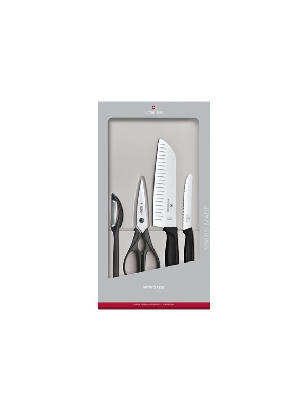 Victorinox Zwitsers Klassiek Keukenmes Set - 4 Stuks, Zwart
