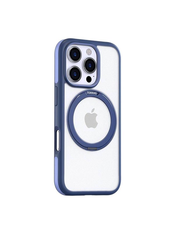 TORRAS Hoesje Geschikt voor Apple iPhone 16 Pro Max - UPRO Ostand R Fusion - Compatibel met MagSafe - 360° Draaibare Standaard - Back Cover Kickstand Ring - Blauw