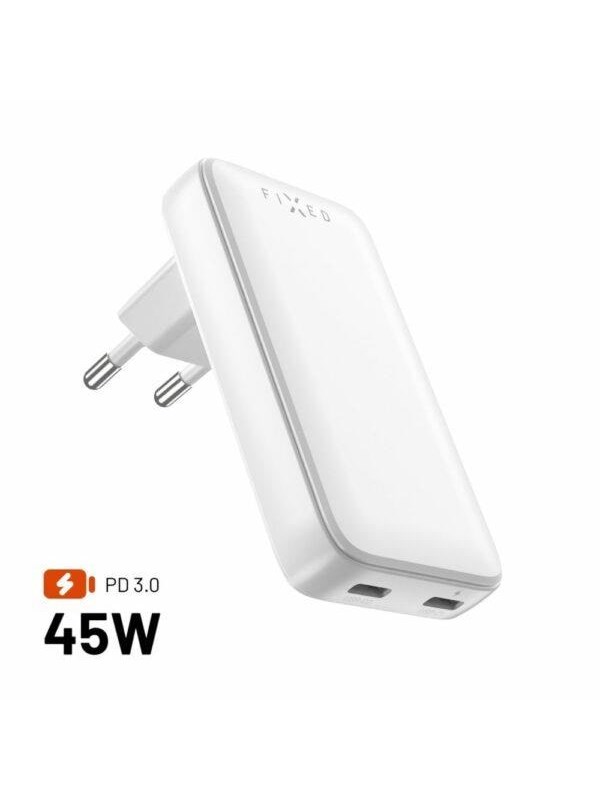 FIXED - Ultra slanke 2xUSB-C Reisoplader - met GaN, Power Delivery, 45W - Wit