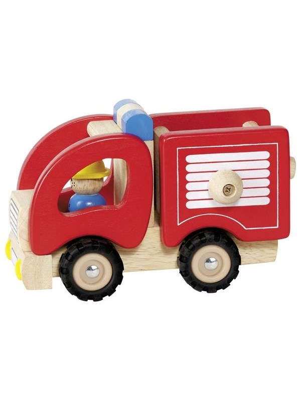 GOKI Houten voertuig - Brandweerwagen - 16,7X9X10,5Cm - Met Rubberen Banden - 2 Jaar