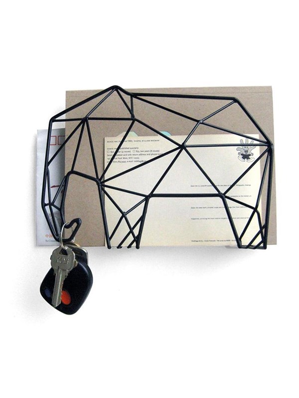 Kikkerland Brievenhouder - Grafische olifant - Zwart - Organiser - Metaal - 25x15x9CM