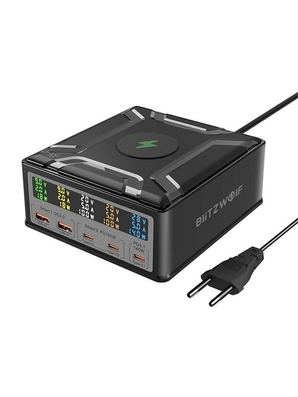 BlitzWolf BW-S28 260W 2xUSB-A 3xUSB-C 15W wireless charger (black)