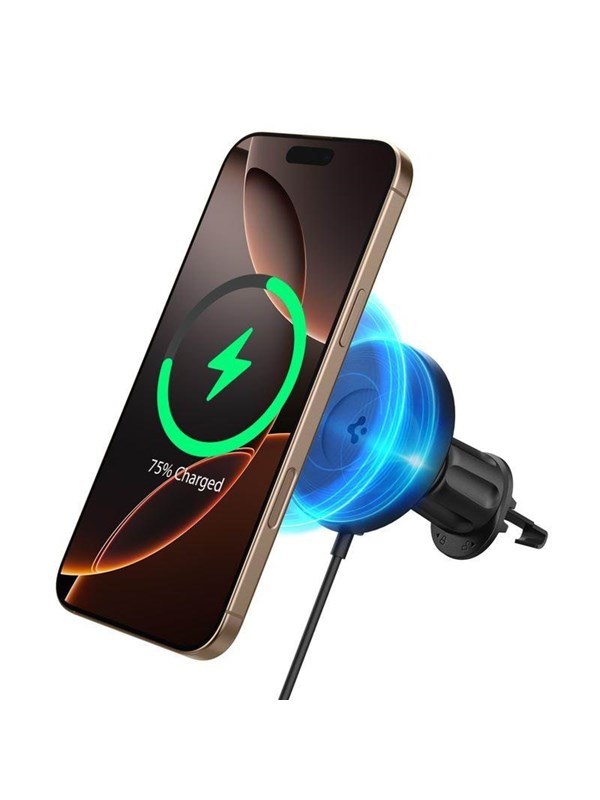 Spigen Onetap Pro 4 Magsafe Autohouder/Oplader, Zwart - Draadloos / Bevestigingshaak Voor Ventilatierooster