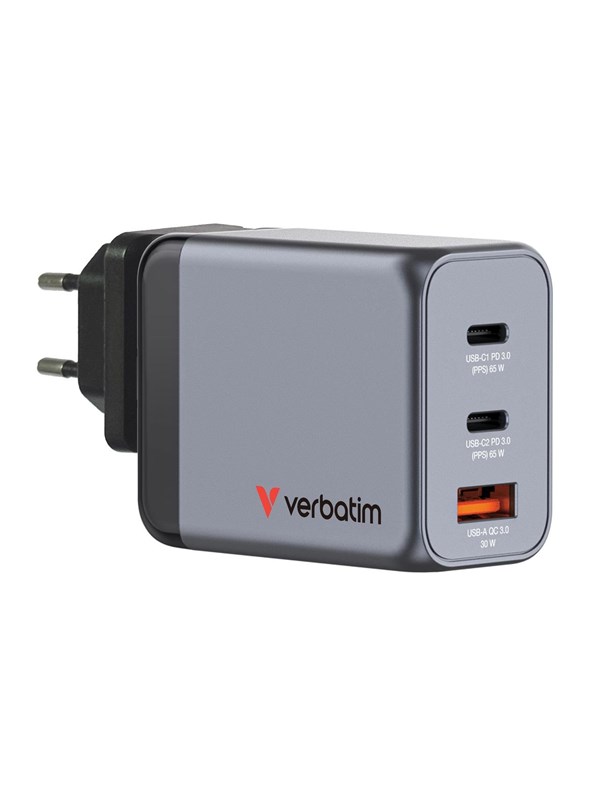 Verbatim GNC-65 GaN Oplader 3 Poorten 65W USB A/C
