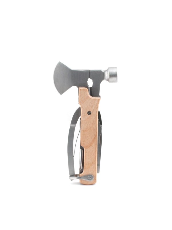 Kikkerland Multitool Mini Bijl - 10 in 1- Platte schroevendraaier - Flesopener - Ruimer - Zaagblad - Vijl - Mes - Kruiskop schroevendraaier - Tang - Draadknipper - Cadeau voor man