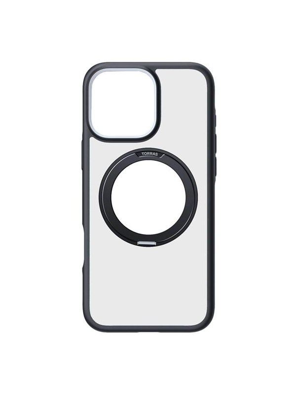 TORRAS Hoesje Geschikt voor Apple iPhone 16 Pro Max - UPRO Ostand R Fusion - Compatibel met MagSafe - 360° Draaibare Standaard - Back Cover Kickstand Ring - Zwart