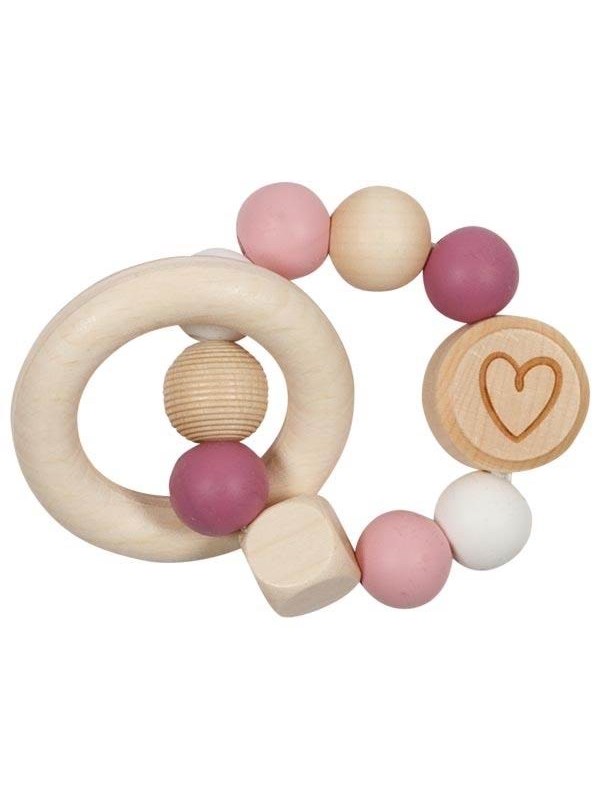 Goki Wooden Gripping Ring Heart Pink