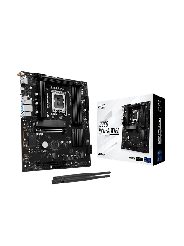 ASRock B860 Pro-A WiFi Moederbord - Intel B860 - Intel LGA1851 - DDR5 RAM - ATX