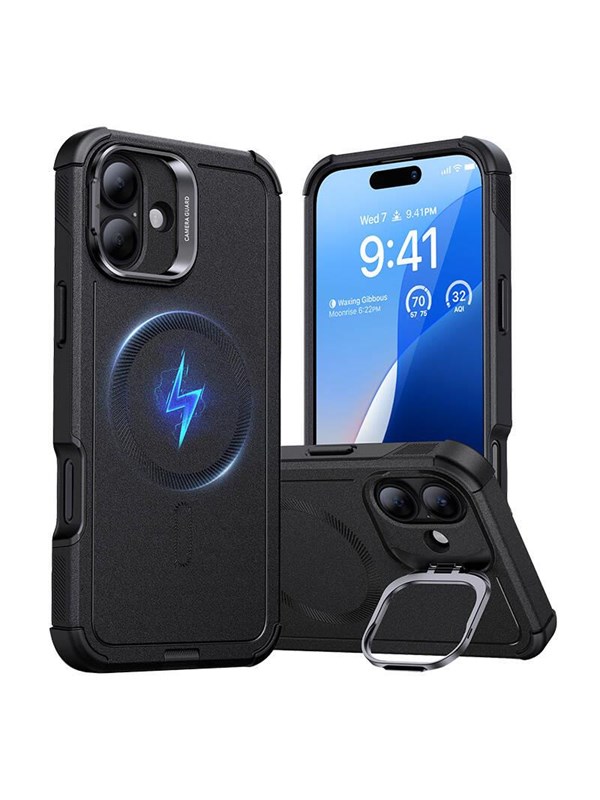 ESR Cyber Armor HaloLock Hoesje Geschikt voor Apple iPhone 16 Plus - Compatibel met MagSafe - Back Cover met Standaard Zwart