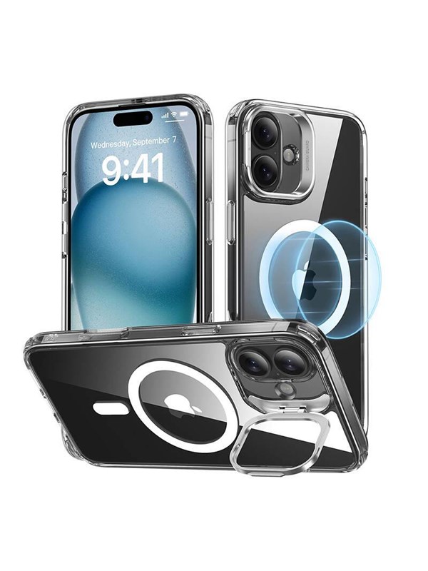 ESR Hoesje Geschikt voor Apple iPhone 16 Plus - Classic Hybrid HaloLock - Compatibel met MagSafe en ESR HaloLock - Back Cover met Standaard - Camera Kickstand - Transparant