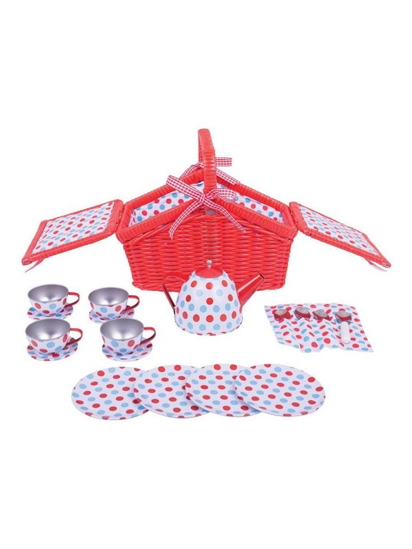 BigJigs Theeservies in Picknickmand - Metaal Speelgoedservies voor Kinderen - 18-Delig