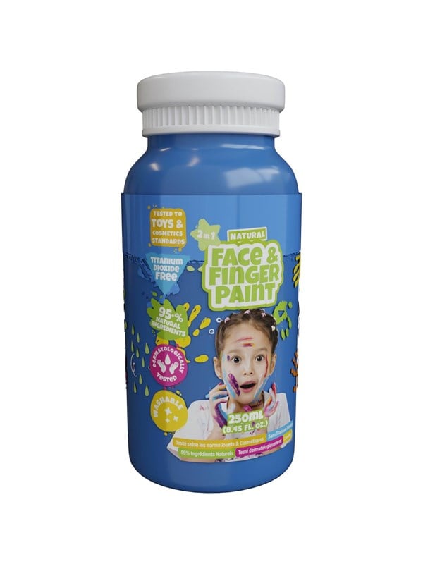Natural Face & Fingerpaint Fles - Blauw, 250ml - schmink