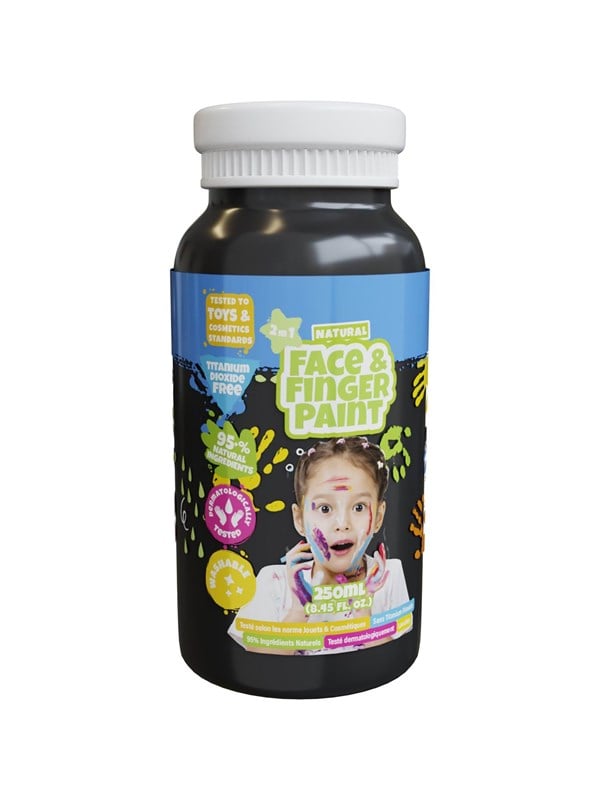 Natural Face & Fingerpaint Fles - Zwart, 250ml - schmink