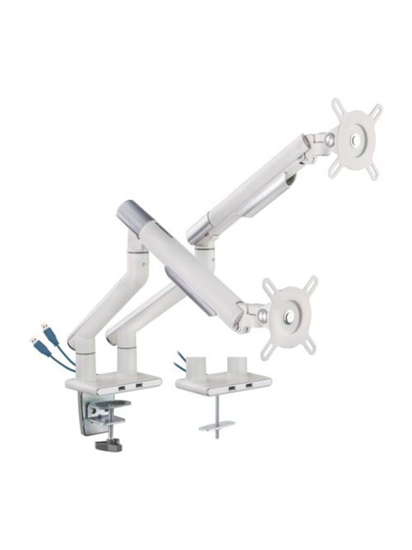 DUTZO Monitor arm voor 2 monitor (17"-32") - Slim USB editie (Wit)
