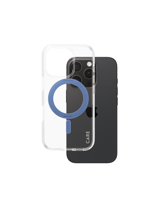 CARE by PanzerGlass Feature Case Transparent w. Blue Kickstand & MagSafe iPhone 16 Pro
