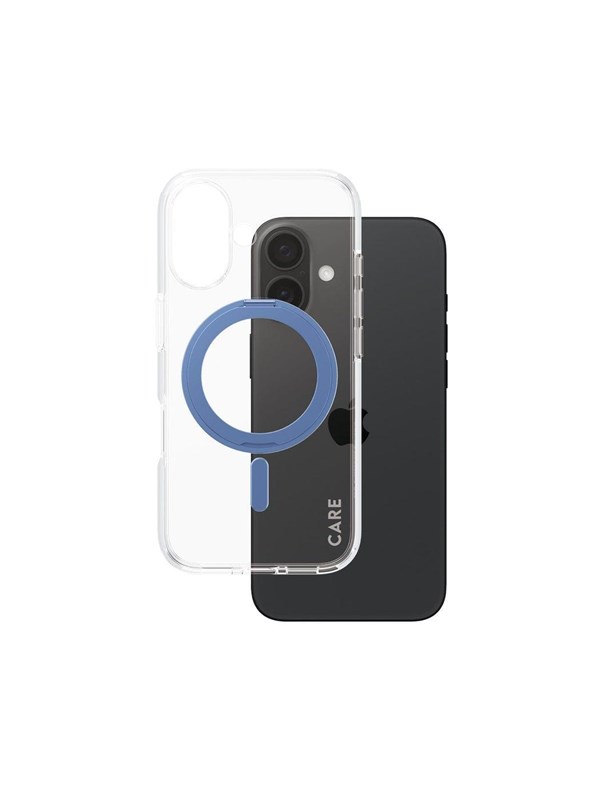 CARE by PanzerGlass Feature Case Transparent w. Blue Kickstand & MagSafe iPhone 16