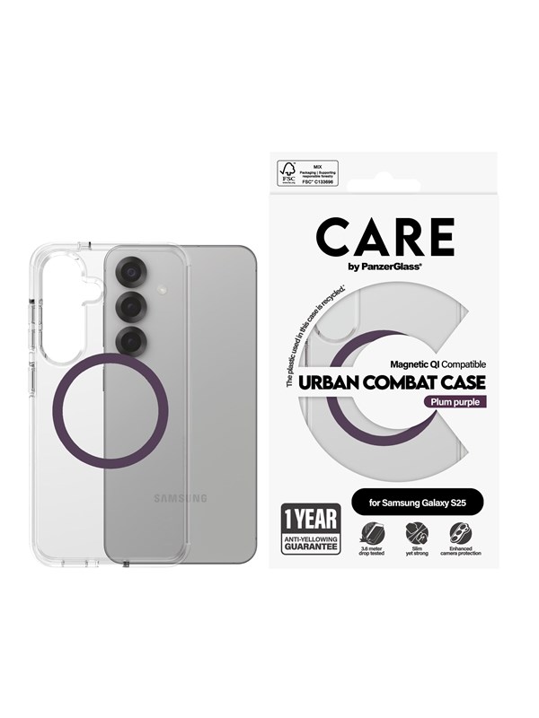 CARE by PanzerGlass Flagship Case Transparent Urban Combat w. Plum Purple QI Compatible Samsung Galaxy S25