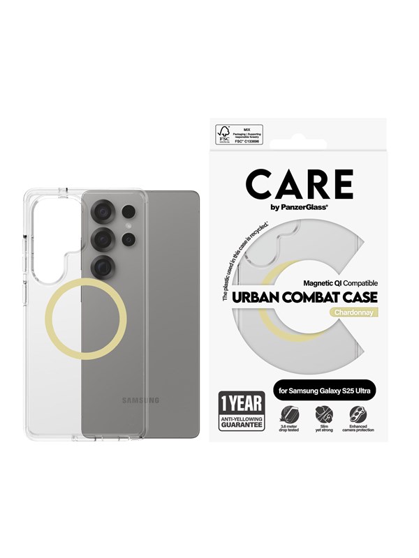 CARE by PanzerGlass Flagship Case Transparent Urban Combat w. Chardonnay QI Compatible Samsung Galaxy S25 Ultra