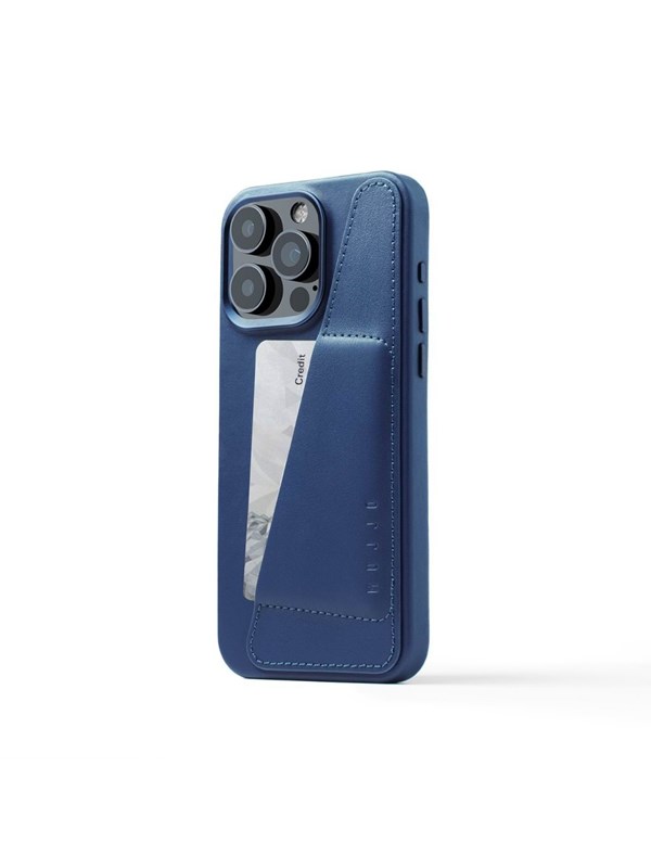 Mujjo - Full Leather Wallet geschikt voor iPhone 15 Pro Max - blauw