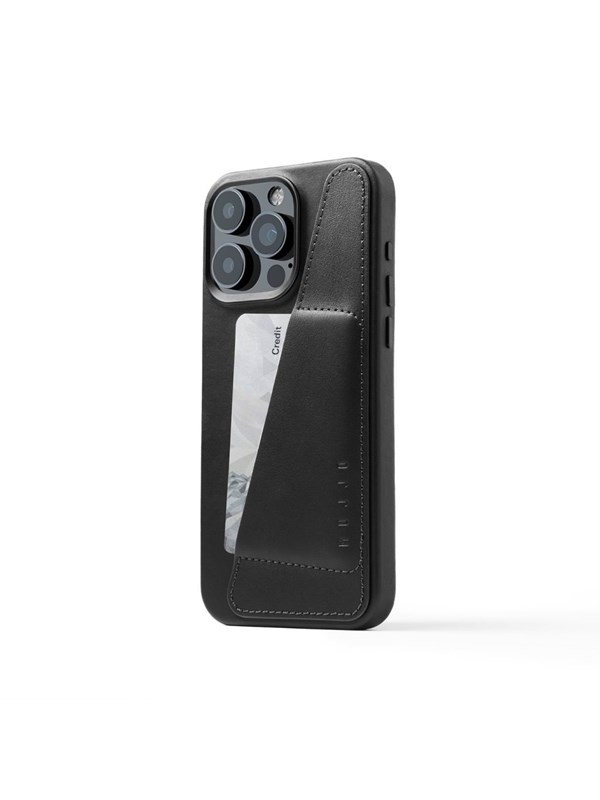 Mujjo - Full Leather Wallet geschikt voor iPhone 15 Pro Max - zwart