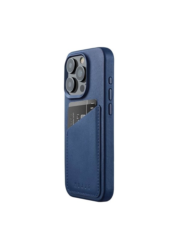 Mujjo iPhone 15 Pro Wallet Leather Case - Monaco Blue