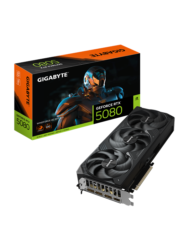 GIGABYTE NVIDIA GeForce RTX 5080 WINDFORCE OC SFF - Videokaart - 16GB - GDDR7 - PCIe 5.0 - 1x HDMI 2.1b - 3x DisplayPort 2.1a