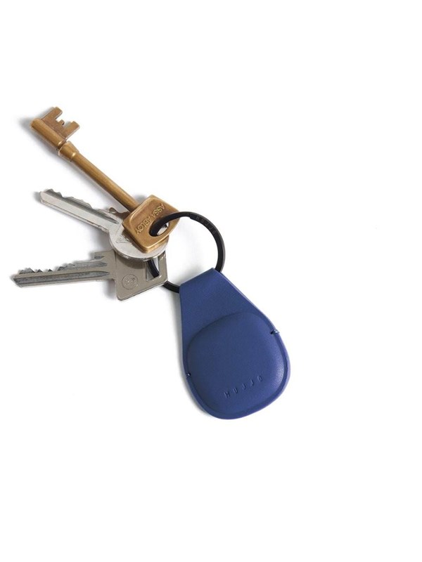 Mujjo Canopy Lederen Sleutelhanger AirTag – Past Perfect en Beveiligt AirTag – Eenvoudige Toevoeging en Verwijdering van AirTag – Duurzaam met Zwarte PVD-Afwerking - Blauw