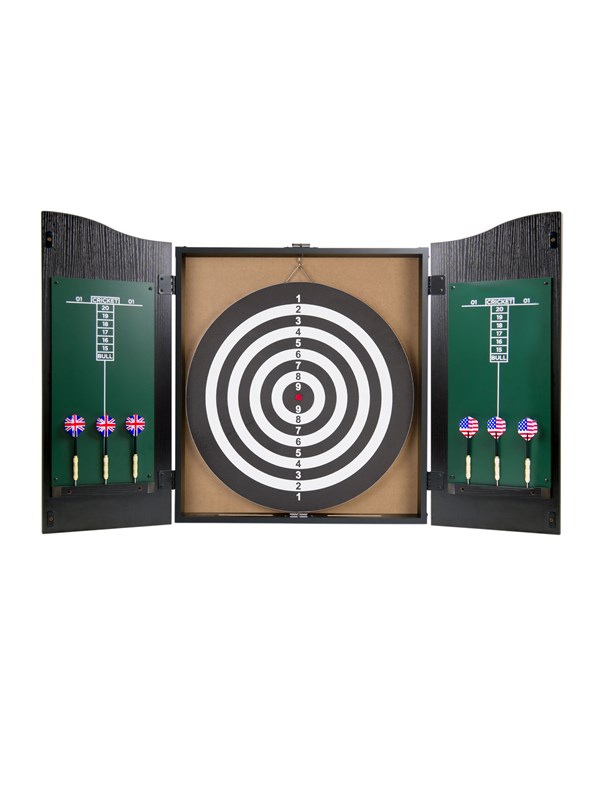 Stanlord Dartbord in mooie houten kast met 6 pijlen