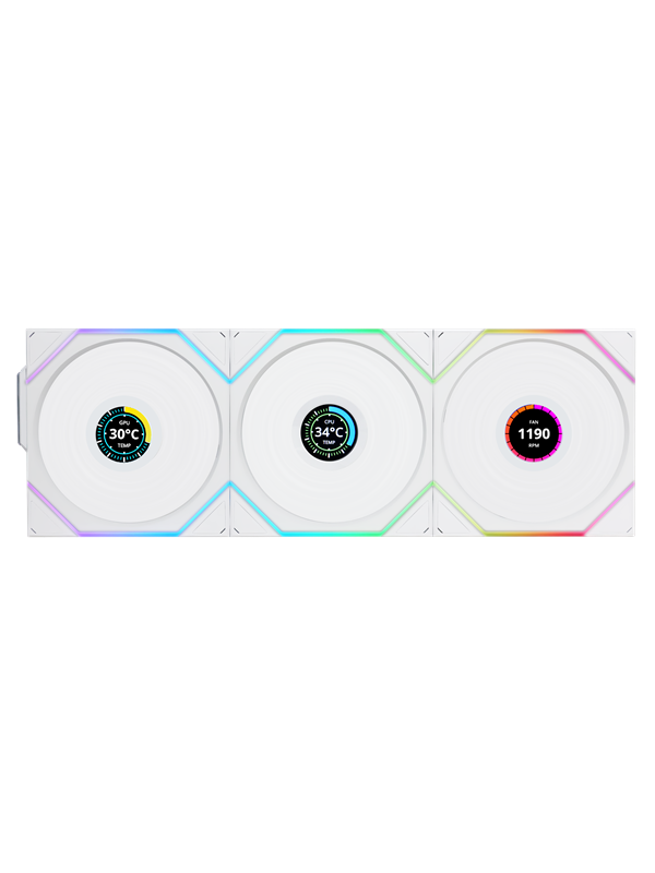 Lian Li UNI FAN TL Wireless LCD Reverse (3-pack) - Case ventilator - 120mm - Wit met RGB-licht - 31 dBA
