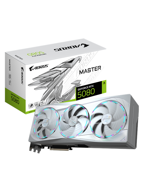GIGABYTE NVIDIA GeForce RTX 5080 AORUS MASTER ICE 16G - Videokaart - 16GB - GDDR7 - PCIe 5.0 - 1x HDMI 2.1 - 3x DisplayPort 2.1
