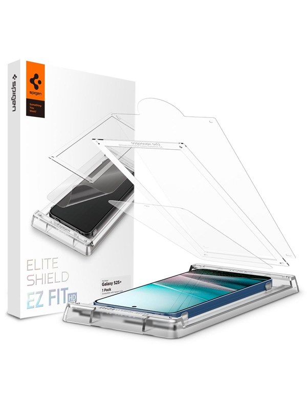 Spigen EliteShield EZ Fit - Screen Protector Geschikt voor Samsung Galaxy S25 Plus - Fingerprint Friendly Plastic Folie met Tray - Gemakkelijke Installatie - 1-Pack