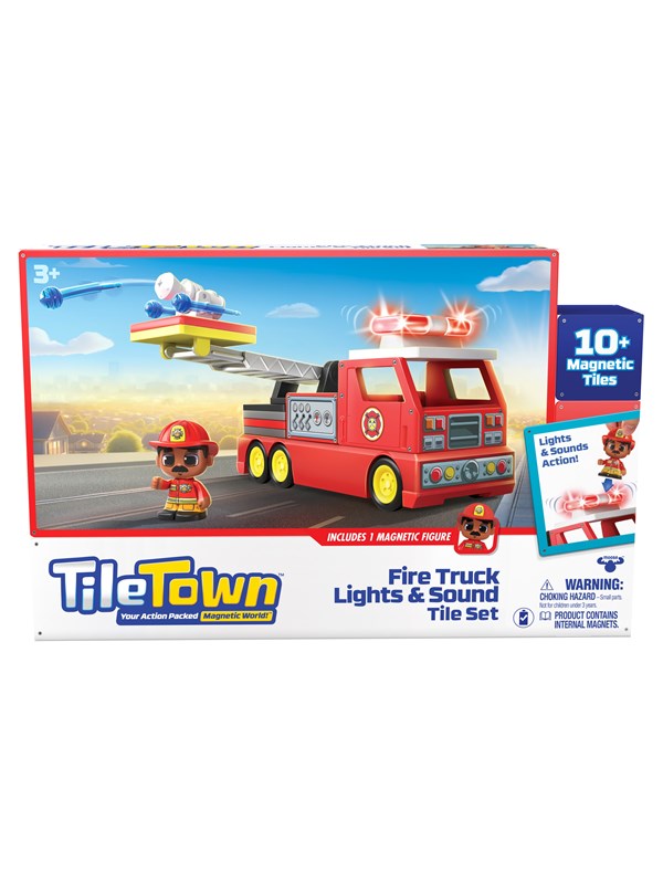 Tile Town Firetruck Magnetic Tiles Building Vehicle Playset 11 pcs