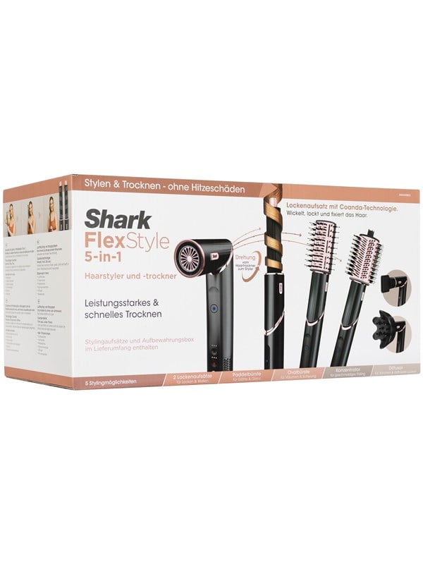 Shark FlexStyle 5-in-1 Föhn en Multistyler - Inclusief Airstyler, Diffuser, Concentrator, Volume- en Stijlborstel Accessoires - Zwart/Rose - HD440EU