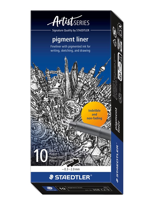 STAEDTLER - Artist Series - pigment liner - fineliner - zwart - beitelpunt - 10 stuks