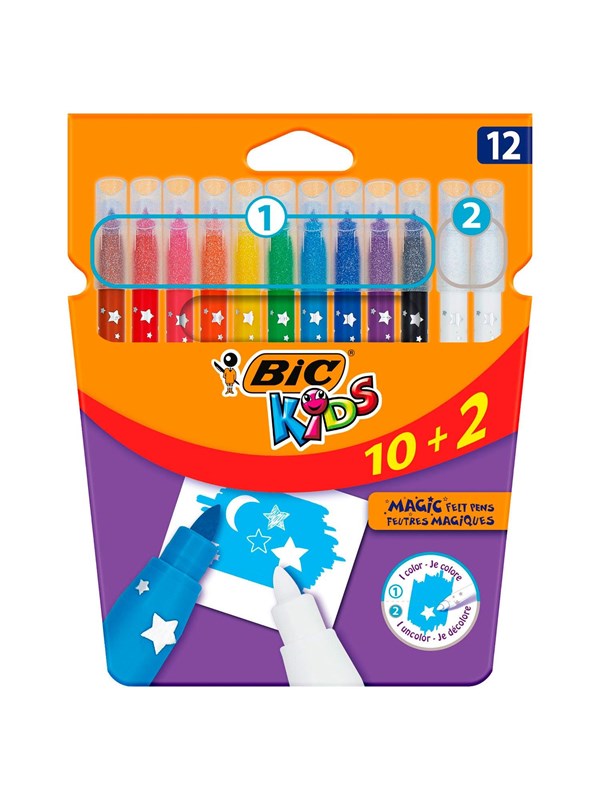 BIC Kids Magic - Viltstiften met Uitwisbare inkt - Stiften voor Kinderen - Kleurstiften met Medium Punt - 12 Stuks