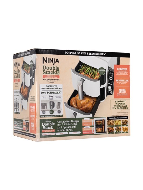 Ninja Double Stack Airfryer XXL - 9.5 Liter - Dubbele Gestapelde Lades - 6 Programma's - Inclusief Kookrekjes - Wit - SL400EUWH