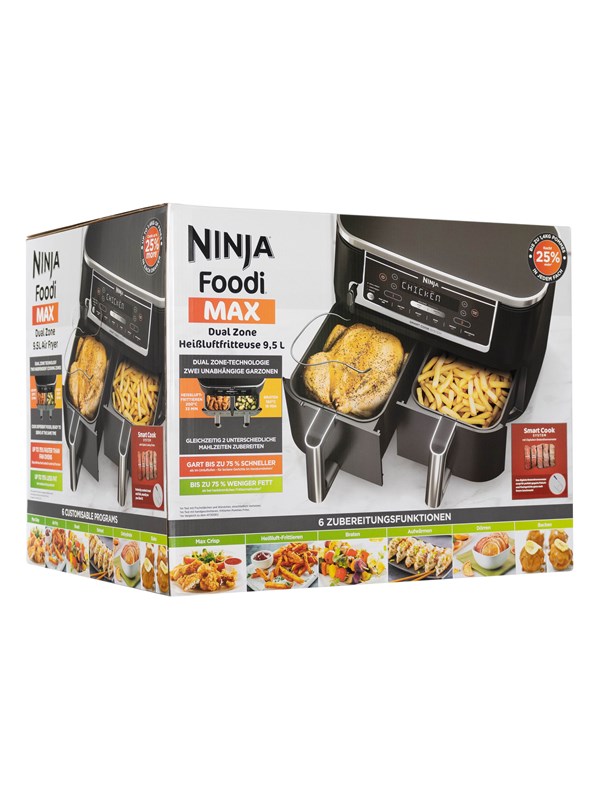 Ninja AF451EU Dubbele Airfryer XXL - Twee Kookvakken - 9.5 Liter - Digitale Thermometer - 2470 Watt - Dual Zone Technologie