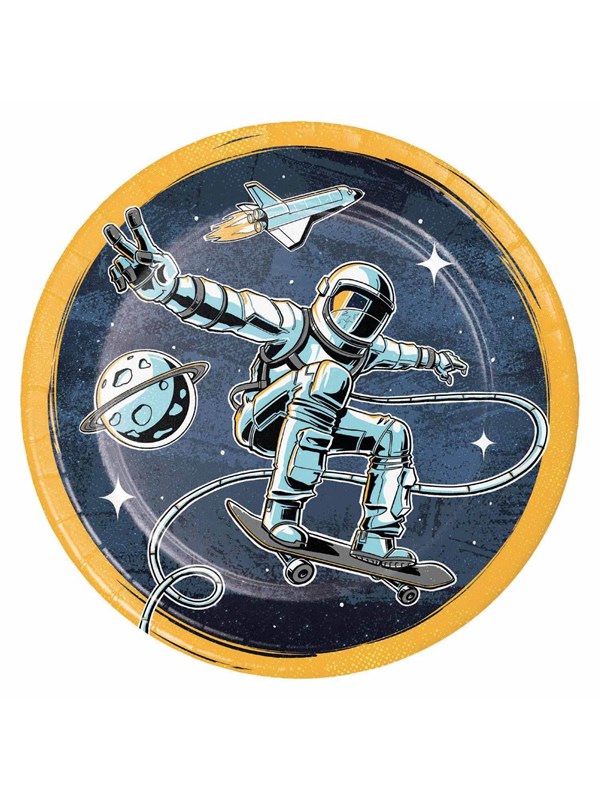 Haza astronaut bordjes ruimte kinderfeestje 8 stuks multicolor.