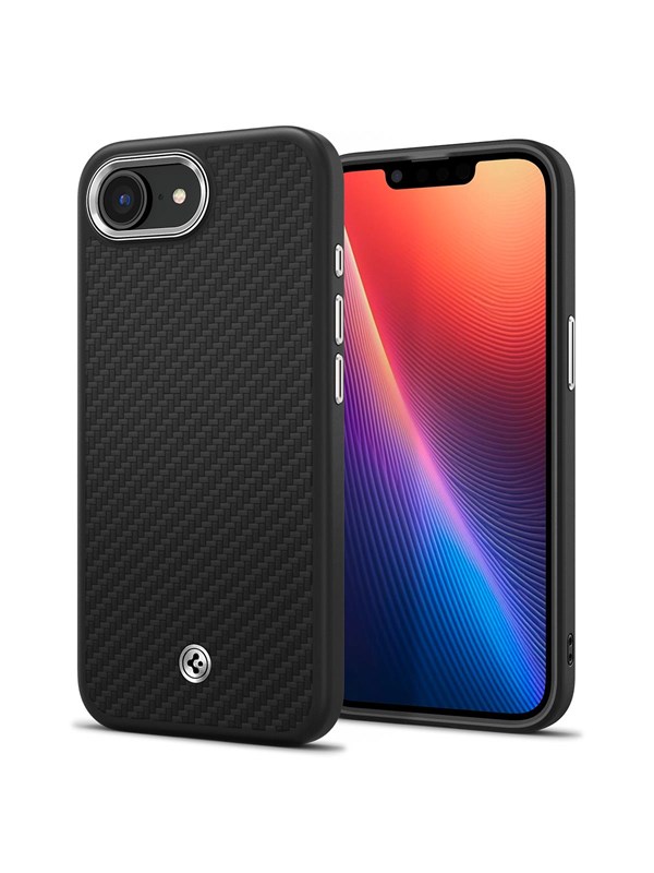 Spigen Enzo Aramid Hoesje Geschikt voor Apple iPhone 17e / 16e - Aramide Back Cover - Compatibel met MagSafe / Qi2 - Militaire Standaard - Matte Zwart