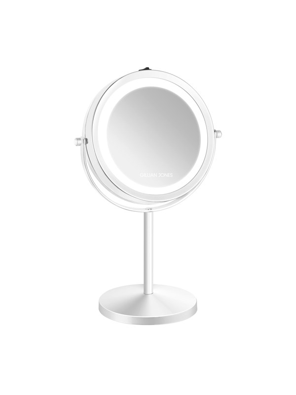 Gillian Jones Double-Sided Wall Mirror in White with LED Light - x1/x10 Magnification