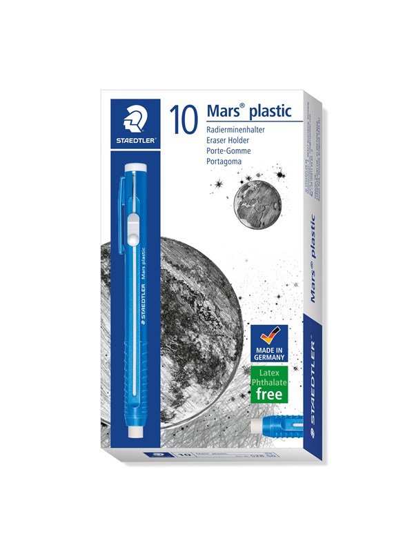 Staedtler gum Mars Plastic gumhouder, blauw lichaam 10 stuks