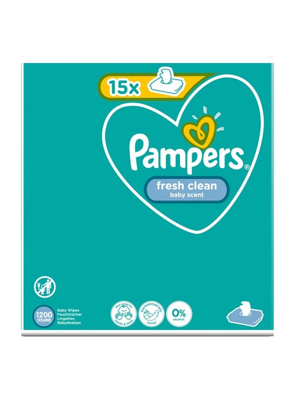 Pampers Fresh Clean Babydoekjes 15 Verpakkingen = 1200 Doekjes