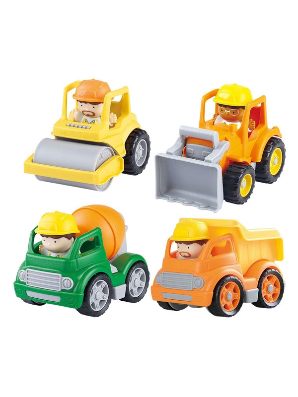 Play mini constructie voertuigen speelset met figuren - 8 delig bouwspeelgoed.