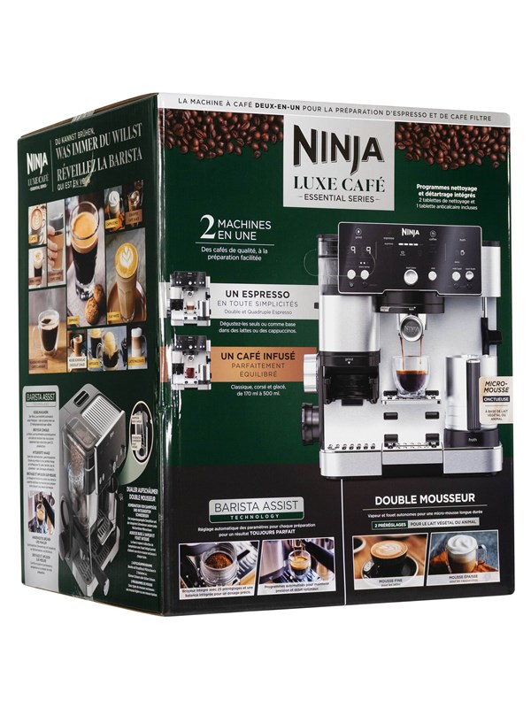 Ninja ES501EU Luxe Café Espressomachine 2-in-1 met bonenmaler en melkopschuimer, gebruiksvriendelijk, 2 opschuimstanden