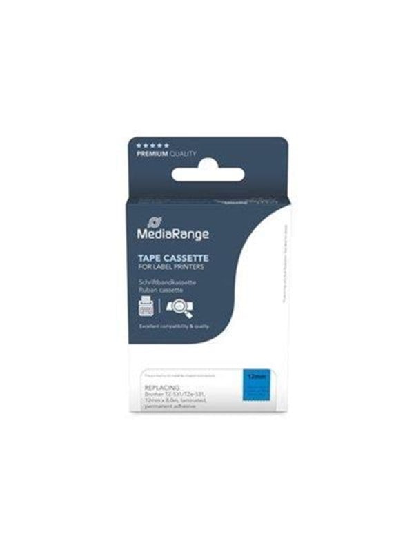 MediaRange - label tape - laminated - 1 cassette(s) - Roll (1.2 cm x 8 m) (alternative for: Brother TZ-531 Brother TZe-531)