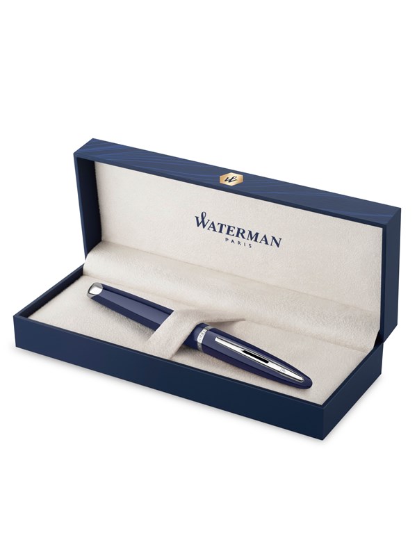 Waterman Carene Fountain Pen Blue Lacquer with palladium trim 18K Gold Medium Nib Blue Ink Gift Box