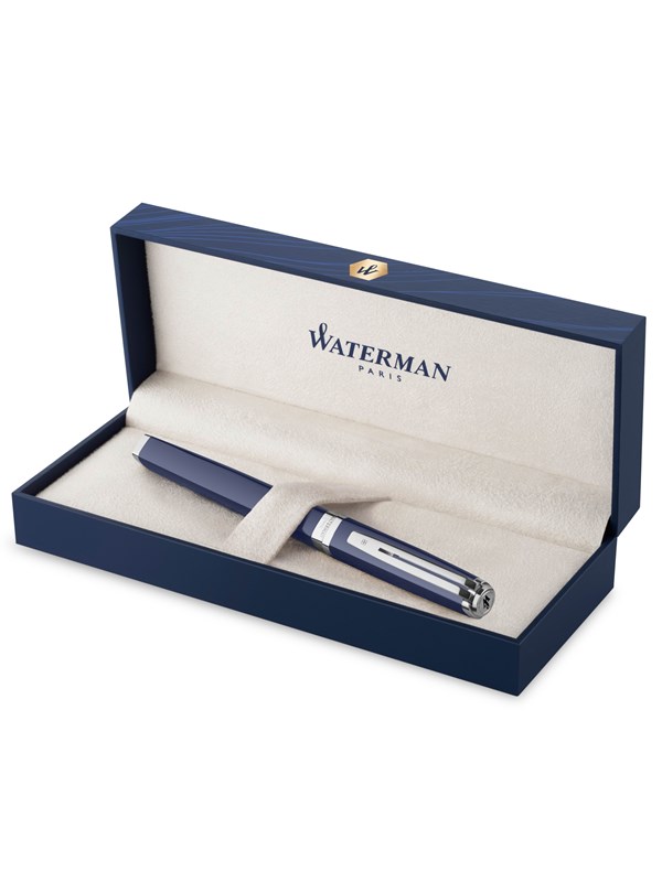 Waterman Exception Fountain Pen Blue Lacquer with Palladium trim 18K Gold Fine Nib Blue Ink Gift Box